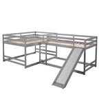 L-förmiges Etagenbett für 4 Kinder, Vierfach-Etagenbett mit Rutsche, Voll- und Twin-Holzrahmen für Schlafzimmer/Wohnheim