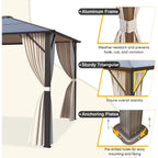 EROMMY Hardtop-Pavillon, Outdoor-Pergola mit Doppeldach & Netzen & Vorhängen, Hochleistungs-Canopy für Terrasse, Garten, Poolparty