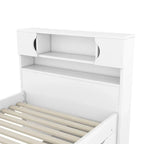 Doppel-/Full Size Captains-Plattformbett mit 4 Schubladen und Ablageflächen, Massivholz-Bettrahmen mit Stauraum-Bücherregal-Kopfteil