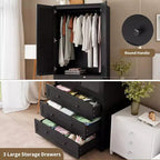 COZONY Kleiderschrank mit 3 Schubladen und 2 Türen, moderner Holzschrank für Schlafzimmer, robuster weißer Stehschrank