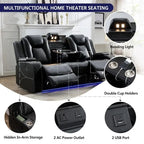 Elektrisches Relaxsofa mit kabellosem Ladegerät, Leselampe für das Wohnzimmer, Kunstleder-LED-Beleuchtung, AC/USB-Anschluss, Getränkehalter, Schwarz