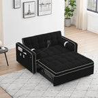 Samt-Schlafsofa zum Umbauen, 140 cm, 2-Sitzer, mit Ausziehbett, verstellbarer Rückenlehne, Seitentaschen und Handyhalterung