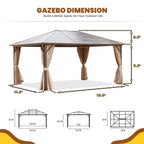 EROMMY Hardtop-Pavillon, Outdoor-Pergola mit Doppeldach & Netzen & Vorhängen, Hochleistungs-Canopy für Terrasse, Garten, Poolparty
