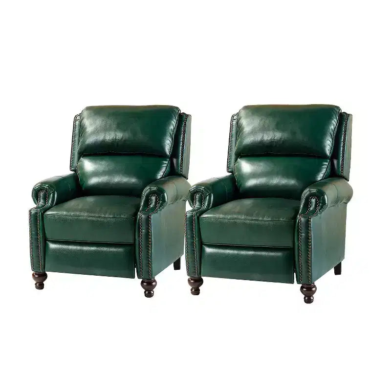 2er-Set Elisabete Modern Wingback Echtleder-Liegesessel mit Vintage-Nagelkopfleiste für Wohn- und Schlafzimmer | ART OF LIVING DESIGNS