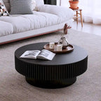 Moderner runder Couch-/Teetisch aus massivholzfurniertem Holz mit Stauraum