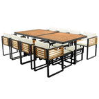 18-teiliges Terrassen-Essgruppen-Set aus Akazienholz, 8 gepolsterte Stühle & 8 Hocker & 2 quadratische Tische