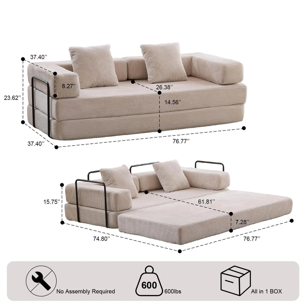 Umwandelbares Bodenschlafsofa mit Rückenkissen, Chenille-Gewebe für Wohnzimmer Schlafzimmer