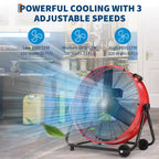Bodenventilator, Industrieventilator – 24 Zoll Schwerlast Trommelventilator mit 4 Geschwindigkeiten, Luftzirkulator aus Metall für Lagerhalle, Werkstatt, Garage, Fabrik, Keller