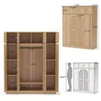 70.87Tall 8-türiger Kleiderschrank mit großer Kapazität, Kleiderstange, verstellbaren Regalböden und Rattantüren
