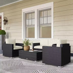 4-teiliges Rattan-Sofa-Set, Korbsessel-Set mit Zweisitzer, Couchtisch mit Glasplatte für Garten und Außenbereich