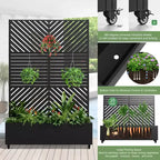 MAYEERTY Pflanzkasten mit Spalier Eisen Schwarz Parallel Line 01 Lamellen klassisch kombiniert Stil 183x119x41cm 3-teiliges Set