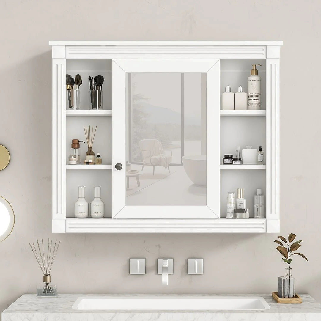 Moderner 36'' Badschrank mit Aufsatzwaschbecken und Spiegelschrank, 2 Türen und 2 Schubladen