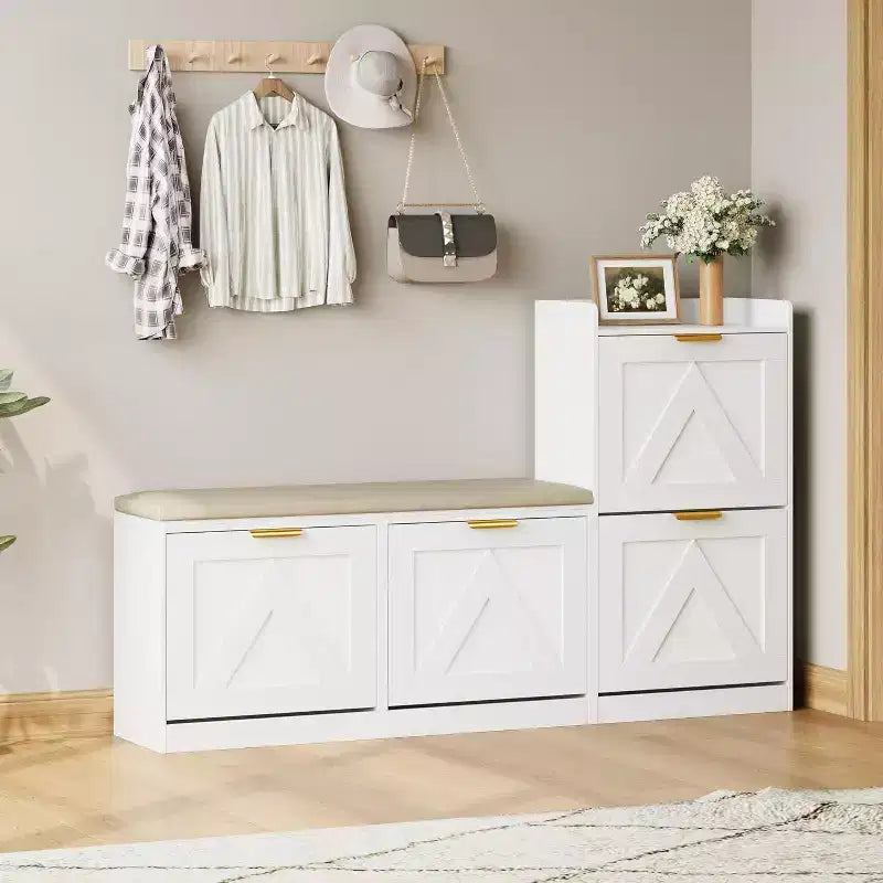 Schuhschrank mit Sitzbank & 4 Klappfächern – Schmaler Eingangsbereich-Organizer für 35–40 Paar Schuhe