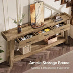 Lantine 2-stöckiger Sofatisch mit 3 Schubladen, 180 cm Konsolentisch mit erhöhter Ablage und Staufächern für Wohnzimmer, Flur, Eingangsbereich
