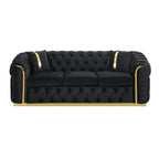 90.6 Samt-Dreisitzer-Sofa mit 2 Kissen, hochdichten Polstern, goldenen Akzenten und Kissen