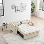 Samt-Schlafsofa zum Umbauen, 140 cm, 2-Sitzer, mit Ausziehbett, verstellbarer Rückenlehne, Seitentaschen und Handyhalterung
