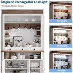 72" Hoher Bauernhaus-Kaffeebar-Schrank mit LED-Beleuchtung, Küchenbuffet mit Türen und Schublade, verstellbaren Einlegeböden, geräumiger Stauraum