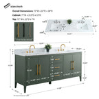Vanity Art 72 Zoll Badezimmer-Waschtischunterschrank mit Doppelwaschbecken und Kunstmarmorplatte