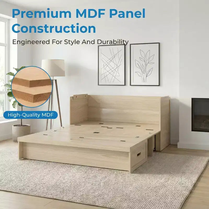 Mjkone Queen Size Wandelbares Murphy-Schrankbett mit USB-Ladefunktion, Schubladen, keine Matratze enthalten