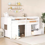 94.6L x 42.3B Massivholz-Hochbett in Twin-Größe mit Treppe, Schublade und Regal, modernes und klares Design