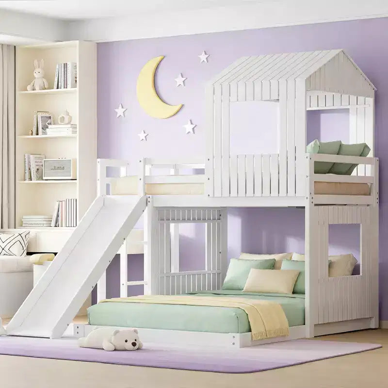 Luxystar Etagenbett aus Holz mit Spielhaus, Rutsche und Rausfallschutz