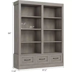 64 H Bücherregale und Bücherschränke, Bücherregal mit 3 Schubladen, 4-lagiges doppelt breites offenes Regal für Büro Wohnzimmer