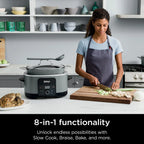 8,5 Liter Multi-Kochtopf, 8-in-1, mit Slow Cooker, Bratentopf, Dampfgarer, Glasdeckel, integriertem Löffel, ofenfest bis 260°C