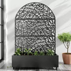 MAYEERTY 72x47 Schwarzer gewölbter Eisen-Pflanzkasten mit Spalier, 3-teiliges Set, dekorativer Gartensichtschutz für Terrasse und Balkon