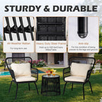 3-teiliges Outdoor-Bistro-Set aus Korbstühlen, witterungsbeständige Rattanmöbel-Sitzgruppe mit Kissen