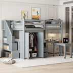 Doppelbett-Hochbett mit Treppe, Bücherregal, Schreibtisch und Kleiderschrank – platzsparendes Multifunktionsmöbel für Kinder & Jugendliche – Weiß
