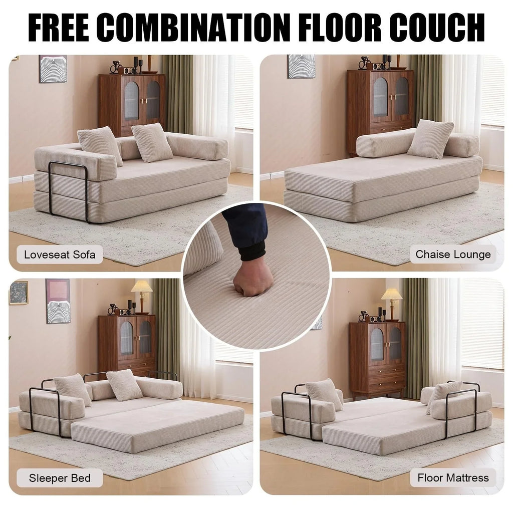 Umwandelbares Bodenschlafsofa mit Rückenkissen, Chenille-Gewebe für Wohnzimmer Schlafzimmer