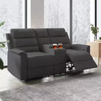 Beige/Graues 2-Sitzer Sofa mit Relaxfunktion aus Tech-Stoff, verstellbare Rückenlehne & Fußstütze