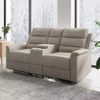Beige/Graues 2-Sitzer Sofa mit Relaxfunktion aus Tech-Stoff, verstellbare Rückenlehne & Fußstütze