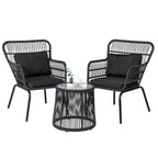 3-teiliges Outdoor-Bistro-Set aus Korbstühlen, witterungsbeständige Rattanmöbel-Sitzgruppe mit Kissen