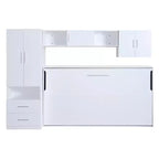 Murphy-Bettrahmen in Einzelbettgröße, Holzschrankbett mit integriertem Kleiderschrank, Aufbewahrungsschubladen und offenen Regalen, Weiß – ModernLuxe