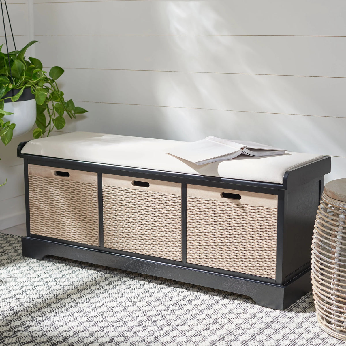 SAFAVIEH Fiorello 3-Schubladenbank mit Polsterung – 120 B x 38 T x 48 H cm – 120Bx38Tx48H