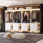 Besiost 4er-Set Kleiderschrank-Organizer mit Holzschubladen und Kleiderstangen