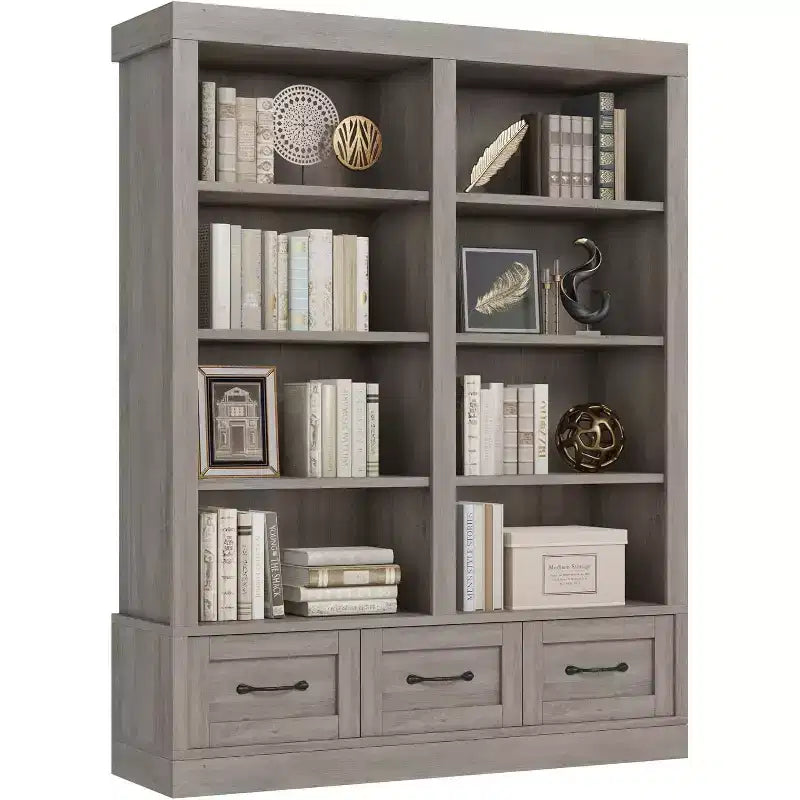 64 H Bücherregale und Bücherschränke, Bücherregal mit 3 Schubladen, 4-lagiges doppelt breites offenes Regal für Büro Wohnzimmer