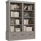 64 H Bücherregale und Bücherschränke, Bücherregal mit 3 Schubladen, 4-lagiges doppelt breites offenes Regal für Büro Wohnzimmer