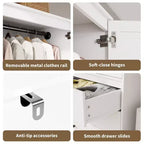 COZONY Kleiderschrank mit 3 Schubladen und 2 Türen, moderner Holzschrank für Schlafzimmer, robuster weißer Stehschrank