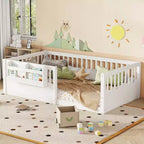 Bellemave Kinder-Bodenbett mit erhöhtem Zaun und Bücherregal, hölzernes Montessori-Bettgestell in Twin-Größe für Mädchen und Jungen