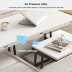 Klappbarer Couchtisch mit Liftfunktion, 4 Hockern und Stauraum