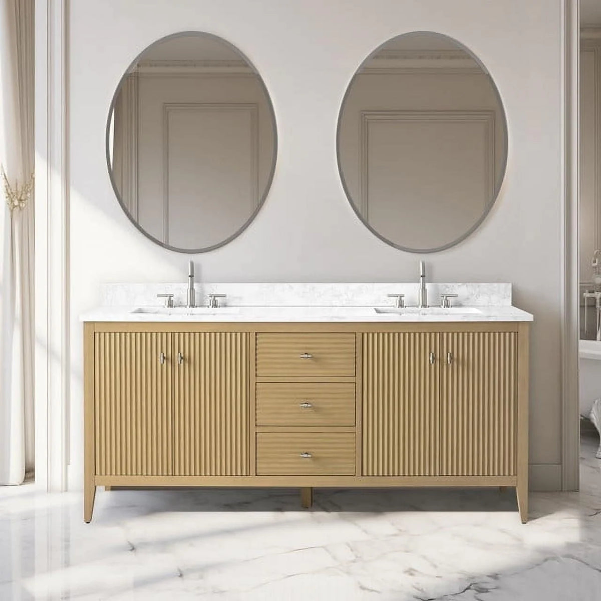 Vanity Art 72 Zoll Badezimmer-Waschtischunterschrank mit Doppelwaschbecken und Kunstmarmorplatte
