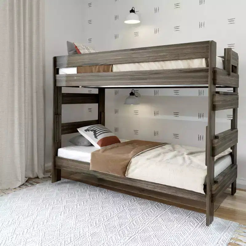Plank+Beam Massivholz-Bauernhaus-Etagenbett (Einzelbett über Einzelbett) für Erwachsene