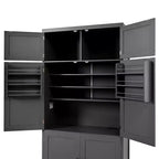 Hoher Küchenschrank mit Steckdosen, großer freistehender Schrank mit Mikrowellenständer, Schubladen, Regalen, Weinregalen und Türregal