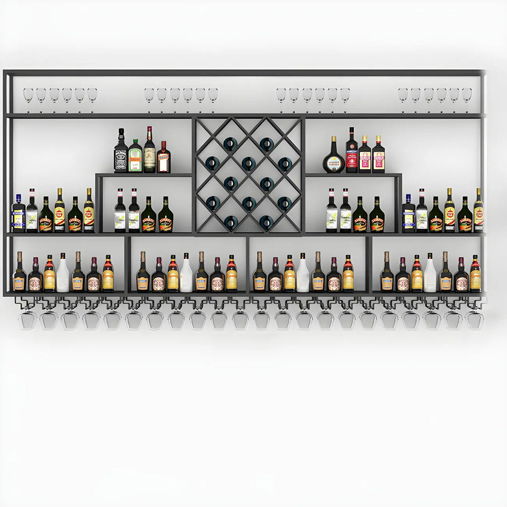 Rechteckiges Wand-Weinregal aus schwarzem Metall