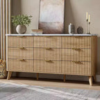 Kommode mit 9 Schubladen, gerillt, moderne Kommode, Holzkommode als TV-Ständer, geschwungenes Profil, für Wohnzimmer, Flur