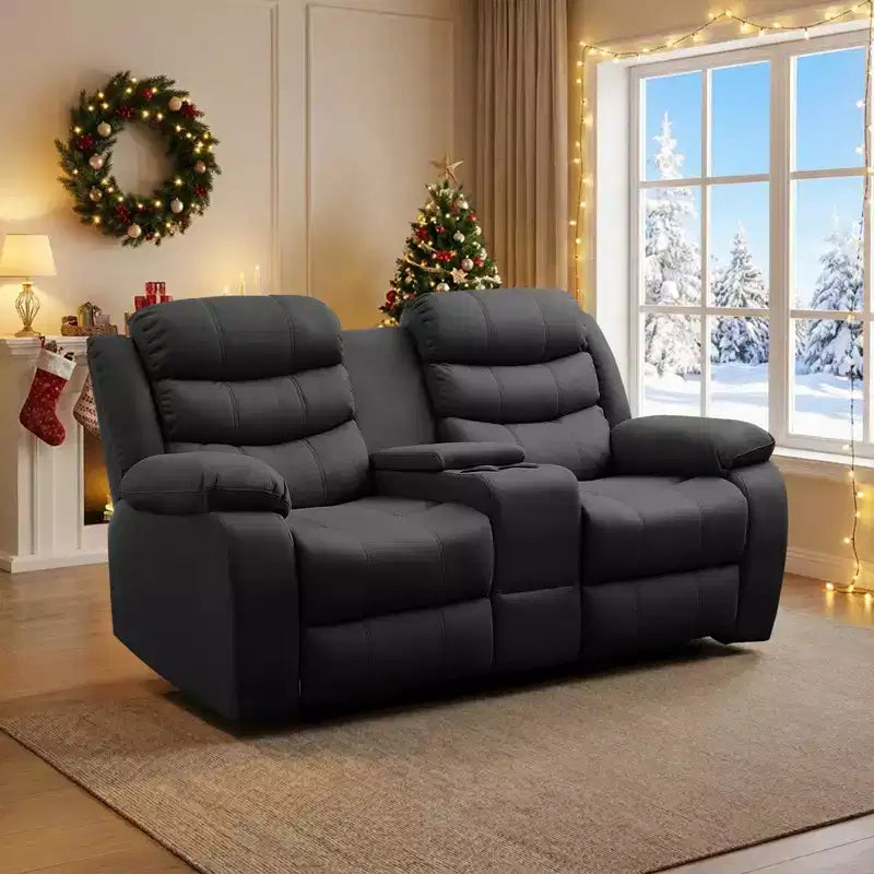 Beige/Graues 2-Sitzer Sofa mit Relaxfunktion aus Tech-Stoff, verstellbare Rückenlehne & Fußstütze