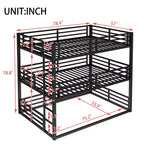 Etagenbett für drei Personen, Full über Full über Full, aus Metall, mit Sicherheitsgeländern, strapazierfähiges Etagenbett mit geräuschreduziertem Design, Schwarz