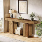 Lantine 70,9 Zoll extralanger Konsolentisch im Landhausstil mit 2-stöckigem Holzregal, geeignet für Flur, Wohnzimmer, Eingangsbereich, Vintage Braun.